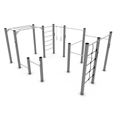 29VP2326 BARRE AFFIANCATE + BARRE PARALLELE RIALZATE + SPALLIERA + ANELLI + BARRE TRAZIONI + RETE