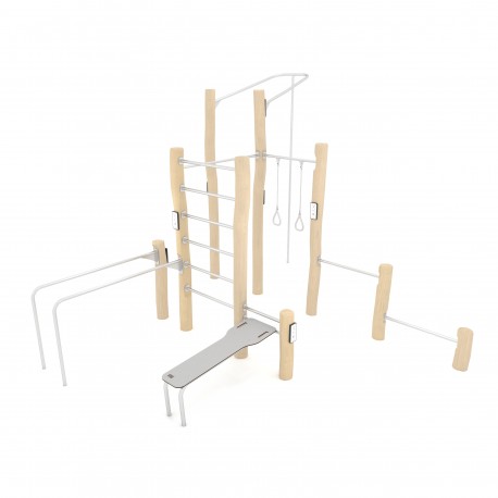 RB2325 PIATTAFORMA ADDOMINALI + SPALLIERA + ANELLI + BARRA VERTICALE + BARRA TRAZIONI + BARRE PARALLELE + BARRE AFFIANCATE