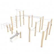RB2328 PIATTAFORMA ADDOMINALI + BARRE AFFIANCATE E PARALLELE + SPALLIERA + ANELLI + BARRA VERTICALE + BARRE TRAZIONI